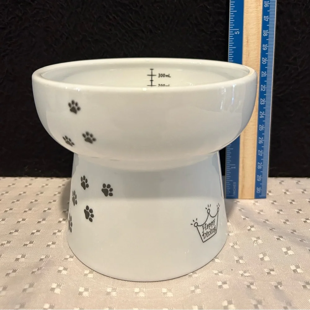 Necoichi Raised Cat Water Bowl White With Measurement Lines